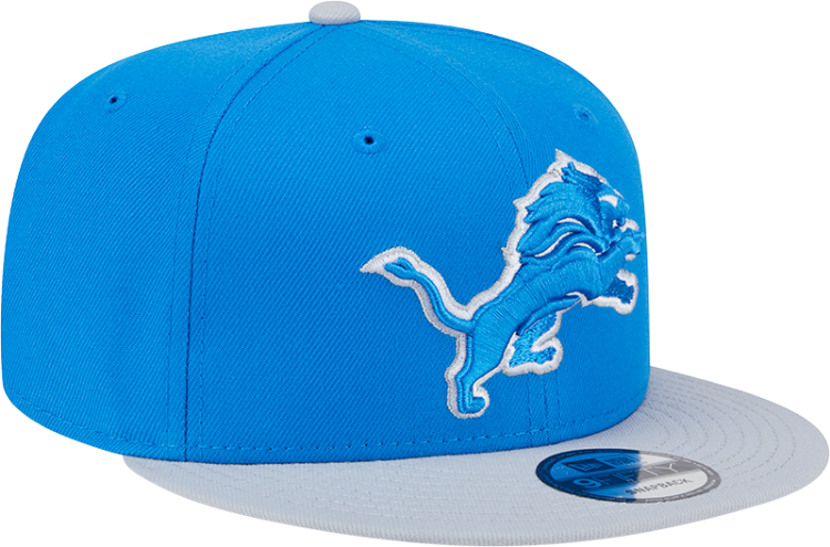 Detroit Lions 2025 New Era 9FIFTY Snapback Hat – Official Sideline Cap in Honolulu Blue & Gray side view