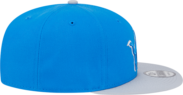 Picture of Detroit Lions 2025 New Era 9FIFTY Snapback Hat – Official Sideline Cap in Honolulu Blue & Gray