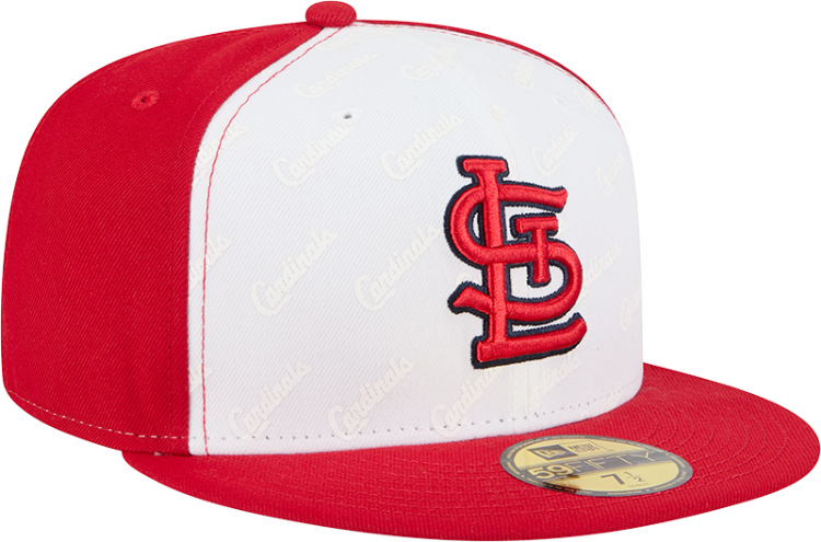 Picture of St. Louis Cardinals New Era 59FIFTY Fitted Hat – White & Red Logo Repeat Pattern Cap
