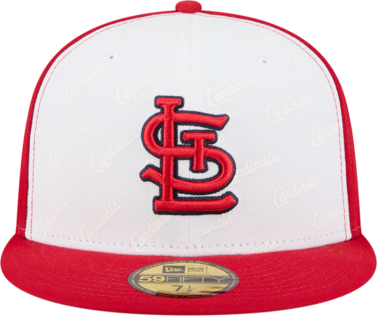 St. Louis Cardinals New Era 59FIFTY Fitted Hat – White & Red Logo Repeat Pattern Cap back view