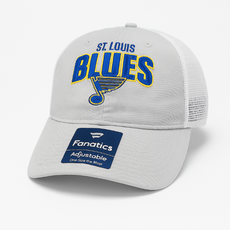 St. Louis Blues Holiday Promo Meshback Trucker Adjustable Hat front view