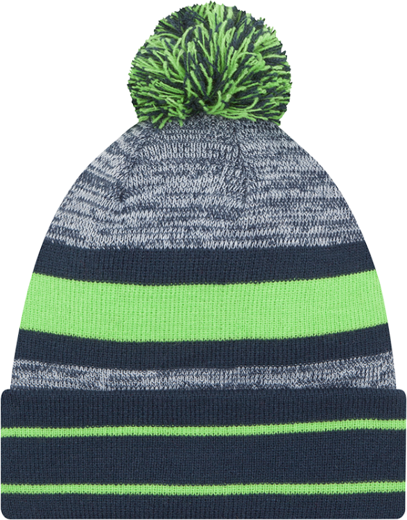 Seattle Seahawks New Era Knit Cuffed Pom Beanie – Navy, Gray & Neon Green detail view
