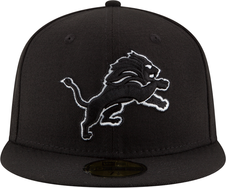 Detroit Lions New Era 59FIFTY Black Fitted Hat – Tonal Logo front view