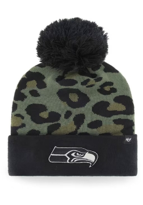 Women's '47 Green/Black Seattle Seahawks Bagheera Cuffed Knit Hat with Pom front view