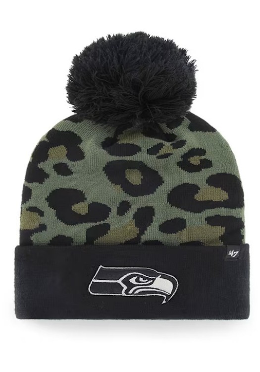 Women's '47 Green/Black Seattle Seahawks Bagheera Cuffed Knit Hat with Pom front view