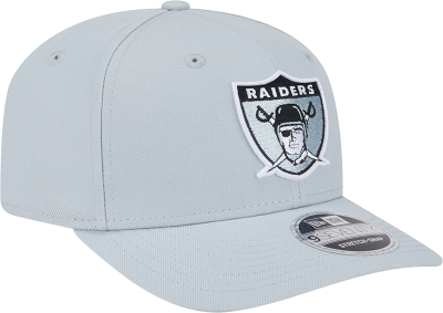 Las Vegas Raiders New Era 9SEVENTY Stretch-Snap Hat – Silver front view